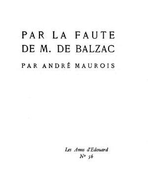 [Gutenberg 61160] • Par la faute de M. de Balzac